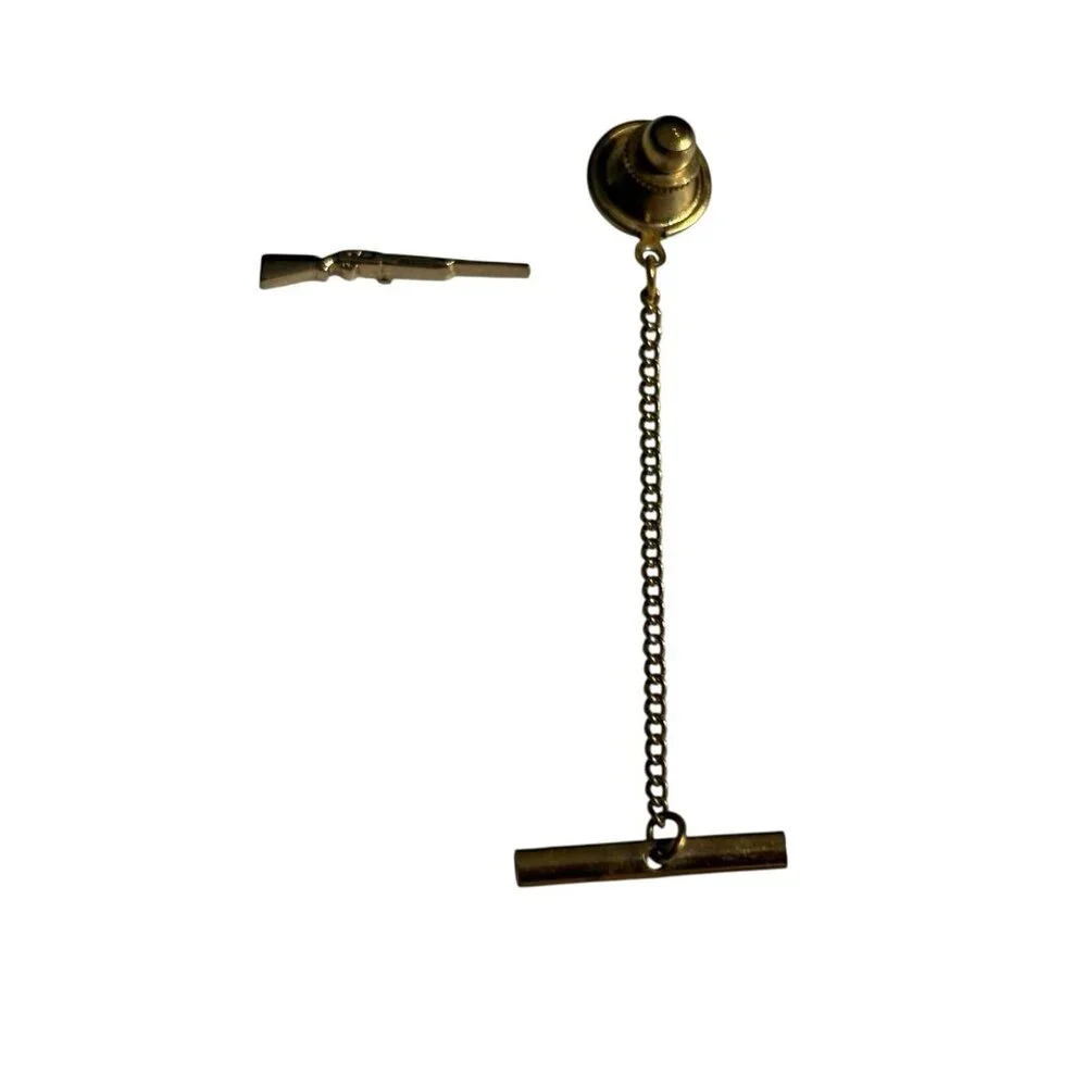 Vintage Lever Action Rifle Gun Tie Bar Clip Clasp Gold Tone Lapel Tiny‎ Hunting